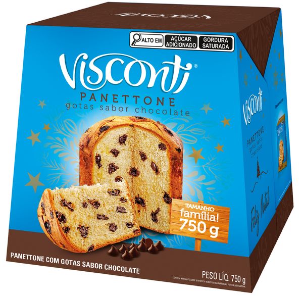 Caixa Visconti Panettone Gotas sabor Chocolate 750g  1